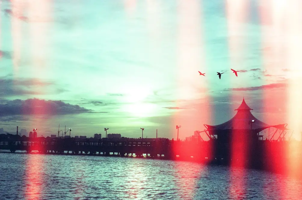 Sunset at Ancol Waterfront with Film Light Leaks