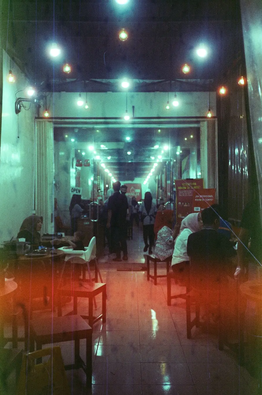 Cafe Interior at Night: Film Photography with Olympus XA-1