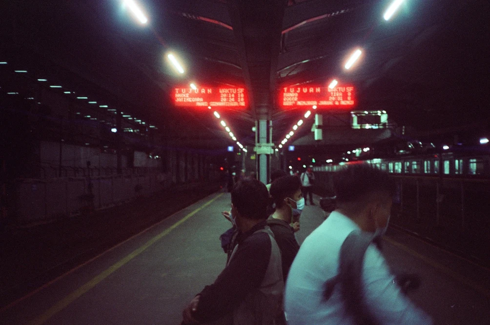 Late Night Train Platform Departure. Shot with Olympus XA-1, Cartenz 200 film