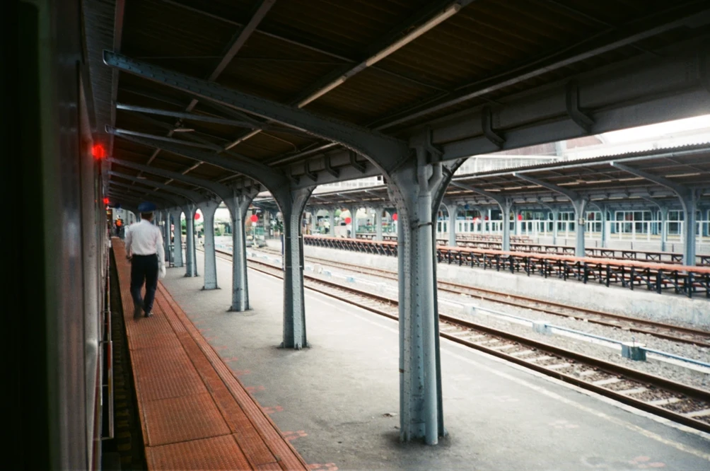 Covered Platform at Empty Train Station. Shot with Olympus XA-1
