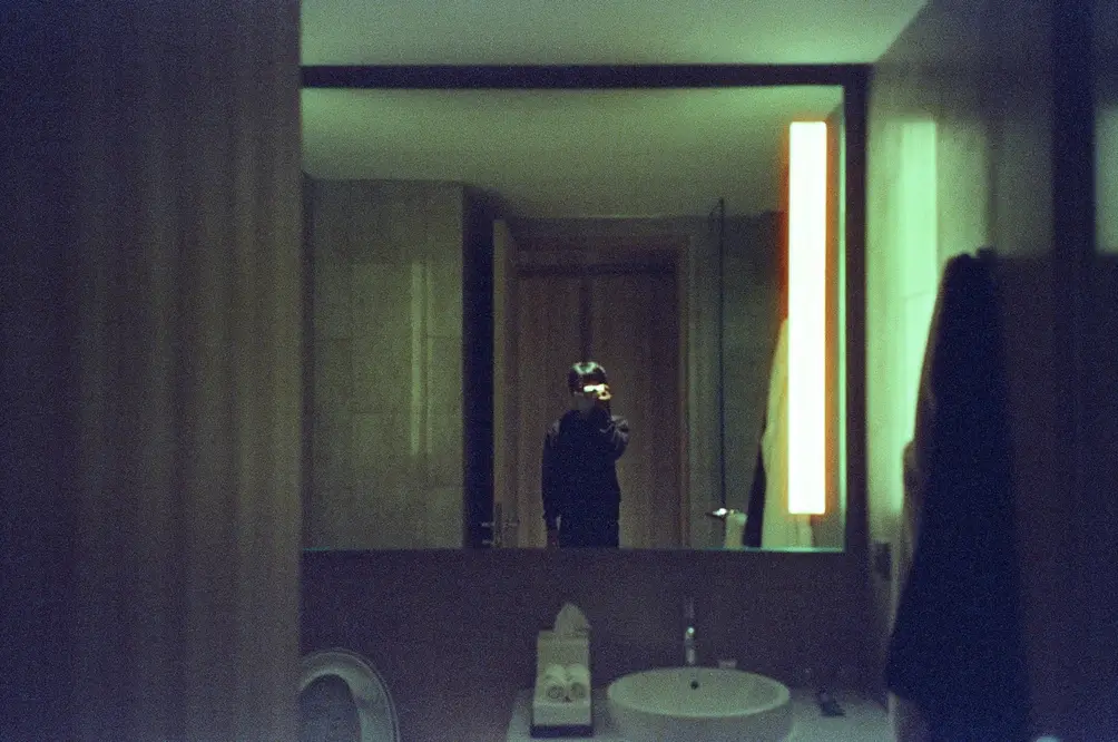 Night Mirror Reflection with Green Light