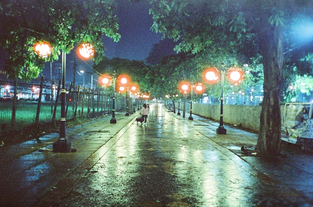 Wet Promenade of Lanterns. Shot with Olympus Mju II, Hoasca 800 film