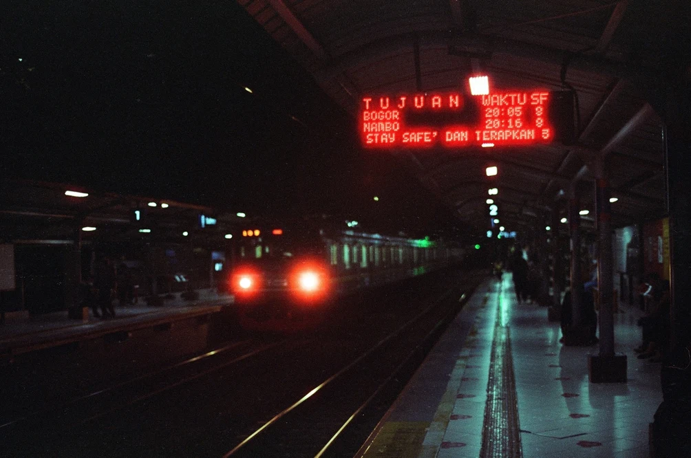 Jakarta Train Station at Night – Olympus OM-1 on Cartenz 200. Shot with Olympus OM-1, Cartenz 200 film